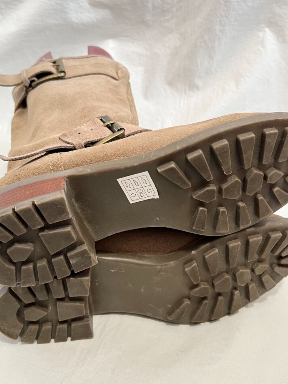 Skechers boots beige tan suede Lunacy womens 10 moto biker mid calf pull on - Picture 8 of 10